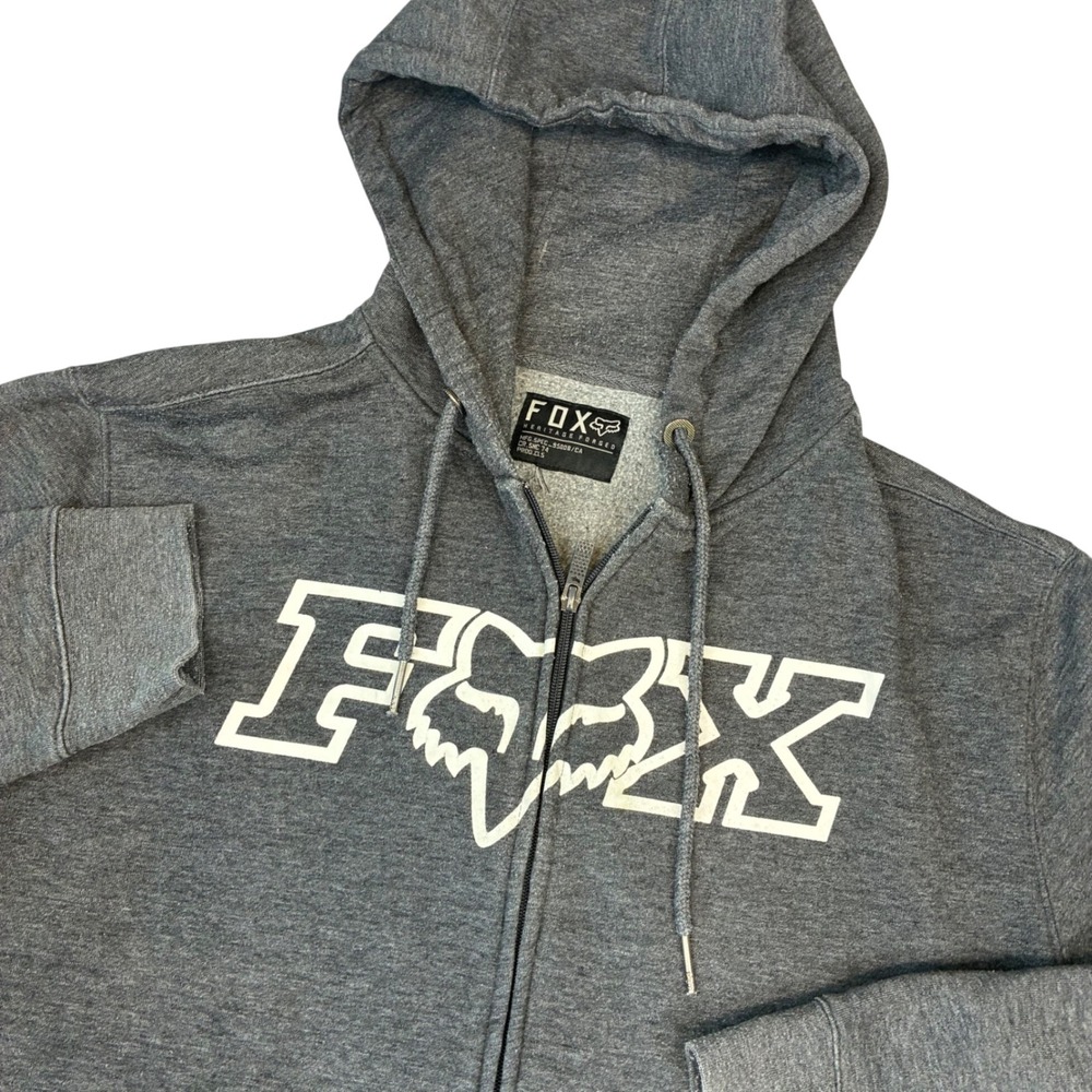 Fox Racing Hoodie Mens Large Gray Full Zip Heritage Forged Logo Sweatshirt